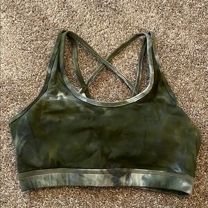 Olive Green Tie-Dye Strappy Sports Bra - Women